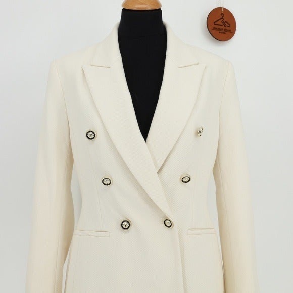 ZARA Double Breasted Piqué Écru Blazer size M - Picture 4 of 6
